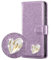KK KENIK Case For iphone 13 Pro Max,Luxury Bling Glitter Flip Leather Wallet Case, Diamond Heart,Card Slots,For iphone 13 Pro Max Cover (Purple)