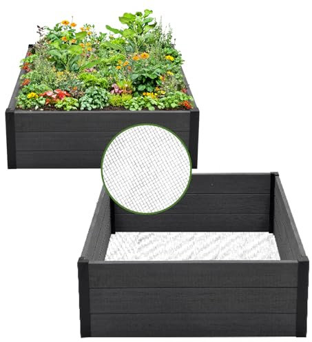 TRUTZHOLM Pflanzkasten Blumenkasten mit Wühlmausgitter 100x100x28,5 cm ca. 260 Liter Holzoptik robust stabil langlebig Hochbeet