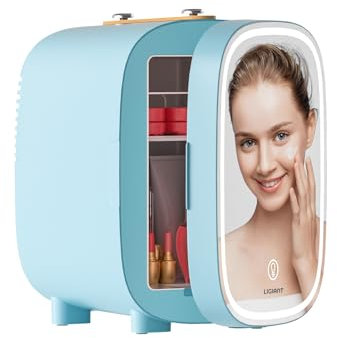 DF01A Mini Frigo da Camera, 4L Mini Frigo con LED a 3 Livelli di Luminosità Regolabile,Basso Rumore, Raffreddamento e Riscaldamento, Portatile per Molteplici usi – Camera da Letto, Ufficio e Auto