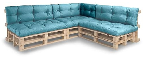 Gutekissen® Palettenkissen Set – Sitzkissen für Europaletten – Gefüllt mit Granuliertem Poulirette-Schaum NPPI – Eckkissen 60x40, Türkis
