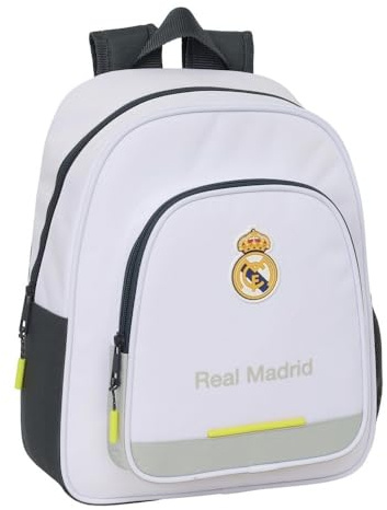 JYC CREATIVE Offizielle Schultasche des R Madrid Fußballteams, Offizielle Fußballausrüstung Madrid, Madrid Schultasche, Fußballrucksack als Geschenk, für Spiele und Feiern, 白色