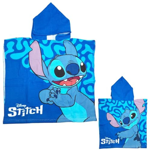 Aymax Disney Lilo & Stitch Kinder Badeponcho – Kapuzenhandtuch 55x110 cm – 3 Motive zur Auswahl, Farbe: Blau