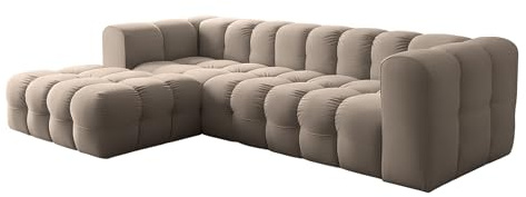 Baloo L Ecksofa – modernes Design & Komfort mit hochwertiger HR-Schaumstoff-Polsterung - Stoff Tiffany (Taupe, Links)