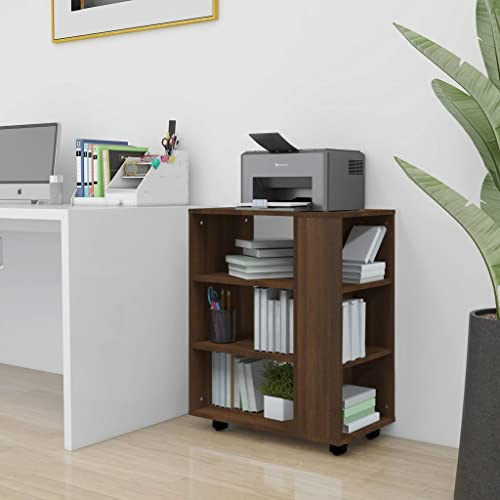 Zeehear Rollschrank Braun Eichen-Optik 60x35x75 cm, Holzwerkstoff, Mobiler Aufbewahrungsschrank mit Rollen, Bürocontainer für Schreibtisch, Vielseitiger Stauraum