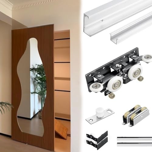 Binario per Porta Scorrevole Binario Invisibile Silenzioso Porta Scorrevole Specchio, Binario Anti-pizzicamento Porte Garage Senza Binari Meccanismi Chiusura Ammortizzata(178cm(68 3/4))