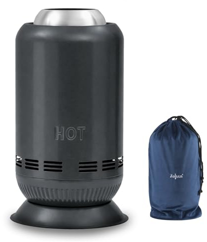 Zelsius Edelstahl Tischkamin rauchfrei | Pellet Feuersäule mit Tasche, Garten Tischfeuer, Feuerkorb | Mini Feuertonne, Outdoor Feuerschale, Camping Tischofen, Tischfeuerstelle, Terrassenofen (Grau)