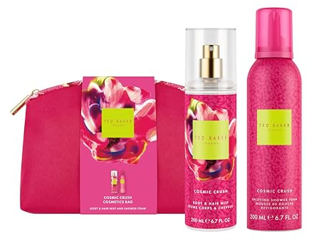 Ted Baker Fusion Cosmic Crush Cosmetic Bag Gift Set, 2x 200ml | Amazon Exclusive Body and Hair Fragrance Mist and Shower Foam, Fruity Floral Scent, Toiletry Wash Bag, Vegan