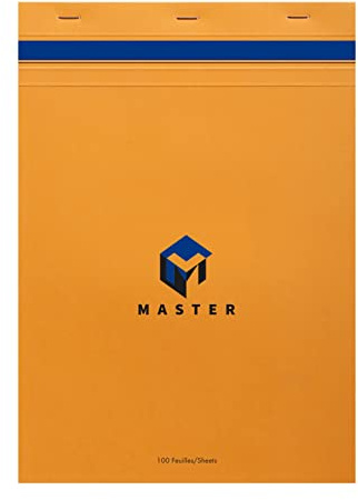 Clairefontaine 10704C - Schreibblock / Notizblock Calligraphe Master, kopfseitig geheftet, DIN A4 21x29,7 cm, 50 Blatt, kariert, 70g, ideal für Meetings und Schnellnotizen, Orange, 1 Stück