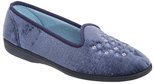 Sleepers Womens/Ladies Nieta Plain Embroidered Slippers (5 UK) (Blueberry)
