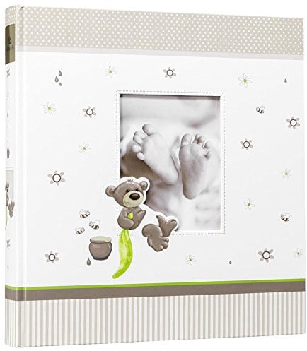 goldbuch 15238 Baby Fotoalbum Honigbär, Album mit Fensterausschnitt, Fotobuch mit 60 weiße Blankoseiten mit 4 illustrierten Seiten und Pergamin-Trennblättern, Kunstdruck, 30x31 cm