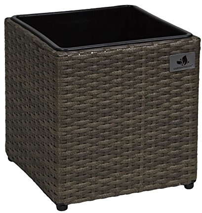 Gartenfreude Cache-Pot en rotin synthétique avec Insert en Plastique pour intérieur et extérieur, 28 x 28 x 28 cm, différentes Versions Cappuccino