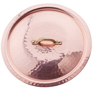 Pentole Agnelli Rame martellato stagnato a mano 2 mm Coperchio con Ponticello in Ottone, Rame, 16 cm