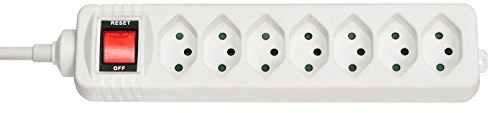 Lindy 73168 Multiprise Suisse avec interrupteur, 7 prises, Blanc