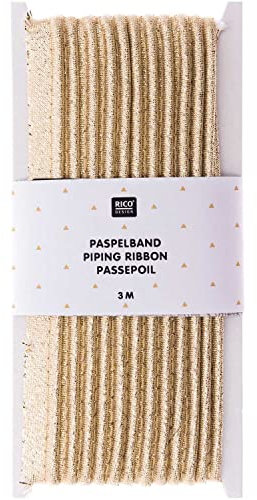 Rico Design Paspelband Schrägband 1.0 cm x 3.0 m Ganzjährig Waschbar 40°C 100% Baumwolle Gold