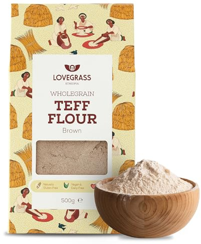 Lovegrass Ethiopia Habesha braunes Teffmehl, 500 g, glutenfrei, vegan, reich an Protein, Vitaminen und Mineralien, ideal zum Backen einschließlich traditionellem Injera-Fladenbrot