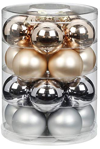 MAGIC Weihnachtskugeln Glas 6cm 20 STK. Christbaumkugeln Farbe: Glowing Mountains (grau/beige/Glanz/matt)