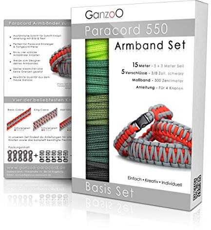 Ganzoo Paracord 550 Armband Set selbst knüpfen, Bastelset, Knüpfset, DIY Bracelet mit Klickverschlüssen und Anleitung, Lanyard, Armband selber Machen aus Parachute Cord, Farbe: Forest