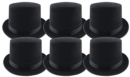 Carnavalife Pack 6 Sombrero chistera de Copa de Fieltro Satén Gorro de Ronda Mago con Cinta de Raso Accesorios del Traje de Fiesta (Negro)