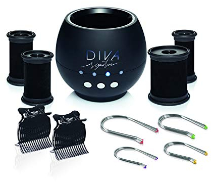 Diva Signature POD Set Aufheizsystem und Lockenwickler - Heißwicklerstation mit Aufbewahrungstasche - 16 Lockenwickler in verschiedenen Größen - inkl. Klemmen und Nadeln, schwarz, DIVA30
