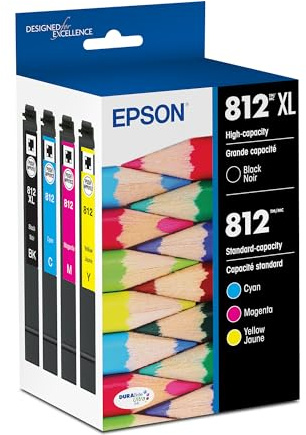 EPSON 812 DURABrite Ultra Ink High Capacity Black & Standard Color Cartridge Combo Pack (T812XL-BCS) Works with WorkForce Pro WF-7310 ,7820, 7840, EC-C7000