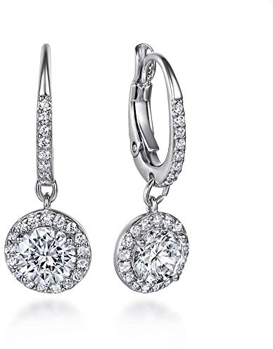 Funkelnde Creolen Ohrringe in funkelnden Kristallpavé mit Tropfen Anhänger I Kreolen hängend mit Zirkonia Steinen I Schmuck in hochwertiger Juweliersqualität (Silber)
