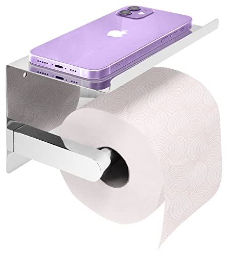 Joejis Toilettenpapierhalter Edelstahl verchromt mit Ablage Klopapierhalter Chrom Selbstklebend Ohne Bohren oder Zum Schrauben Klorollenhalter Toilettenpapier Halterung Toilettenrollenhalter