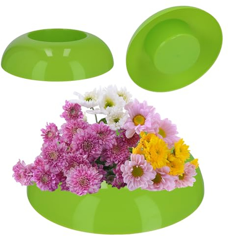 KADAX Ikebana aus Kunststoff, Ikebana Vase, Blumentopf, Blumenschale, Japanischer Blumenhalter für Sonnenblumen, Ikebana-Blumenvase, Blumengestecke (⌀ 12cm, rund, Grün)