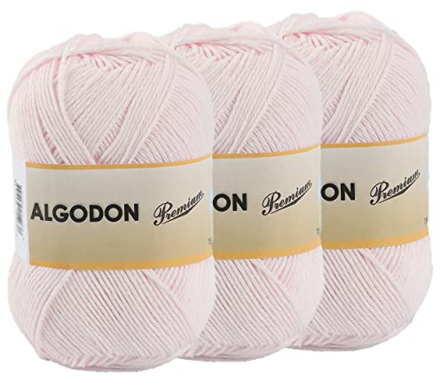 Gomitolo Filato 220 Metri di 100% Cotone Perfetto per Maglia e Uncinetto – Colore rosa baby 100 gr x 3 Pezzi