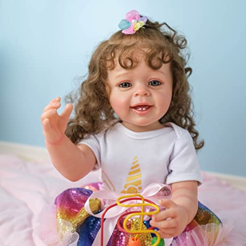 Zero pam 22 Zoll Reborn Baby Vollsilikon Lebensecht, Lange Haare Reborn Kleinkind Mädchen Wasserdicht Babypuppe Weichkörper Mit Puppen Zubehör