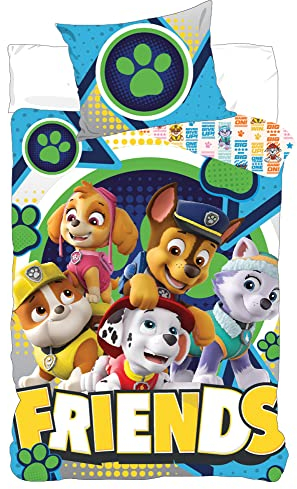 BERONAGE Paw Patrol Baby-Kleinkind-Bettwäsche Friends 100 x 135 + 40 x 60 cm 100% Baumwolle in Renforcé-Linon-Qualität Chase Marshall Rubble Ryder Rocky Zuma Hunde Dog Wende-Bettwäsche deutsche Größe