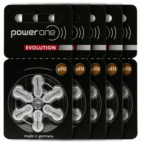 PowerOne Evolution Größe 312 Hörgerätebatterien - 1,45 V Zinkluft mit verbesserter Akkulaufzeit (30 Batterien)