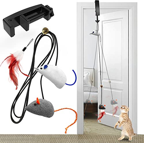 MPISAL Interactive Cat Toys, New Hanging Retractable Teasing Cats Toys for Indoor, Contains Catnip Bouncing Mouse Toys, Door Frame Cat Interactive Toy with Bell