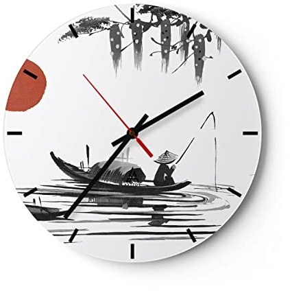 Modern Wanduhr China Angler Zeichnen 30x30cm Rund Klein Wand Uhr Glas Analog Zimmeruhren Küche Büro Wohnzimmer Glasuhr Wall Clock Dekoration Design Wanddekoration Küchenuhr C3AR30x30-4340