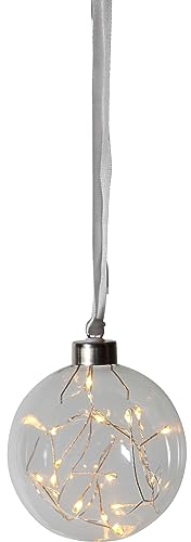 EGLO LED-Weihnachtskugel für Innen, beleuchtete Glaskugel zum Aufhängen, transparente Leuchtkugel zum Hängen mit Timer, warmweiß, Batterie-Betrieb, Ø 10 cm