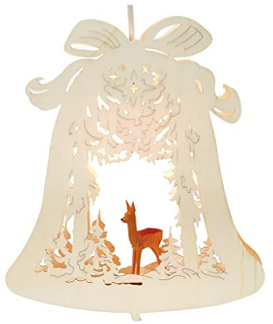 Rudolphs Schatzkiste Fensterlicht Glocke mit REH elektrisch beleuchtet,inkl. LED-Leuchtmittel BxHxT 24x28x4,5cm NEU Fensterdeko Weihnachtsdeko
