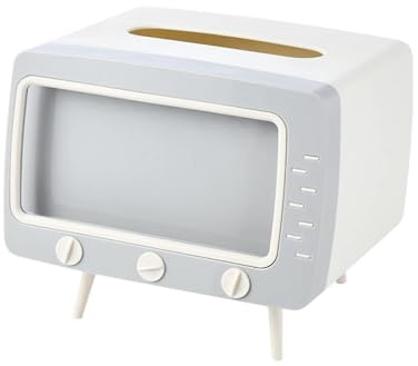 Tissue Box, TV Tissue Box Covers Cute TV Shaped Paper Dispenser Storage Box with Phone Mount Home Multifunctional Shelf(Grey)