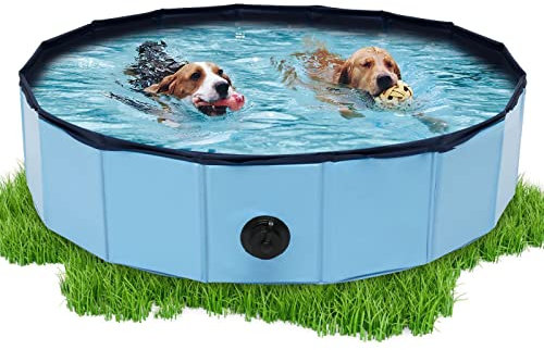 Daromigo Faltbarer Hundepool für Große & Kleine Hunde Hundebadewanne 120 * 30 Swimmingpool Für Kinder und Katzen.Badebürste & Reparaturset Dog Pool(Blue)