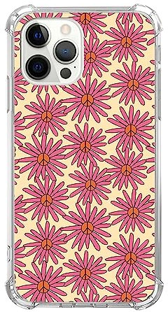 Wildflower Peace Sign Handyhülle Kompatibel mit iPhone 12 Pro Max, Hippie Rosa Gänseblümchen Cover für Männer Mädchen Frauen Jungen, Stoßfeste Schutzhülle TPU Case für iPhone 12 Pro Max
