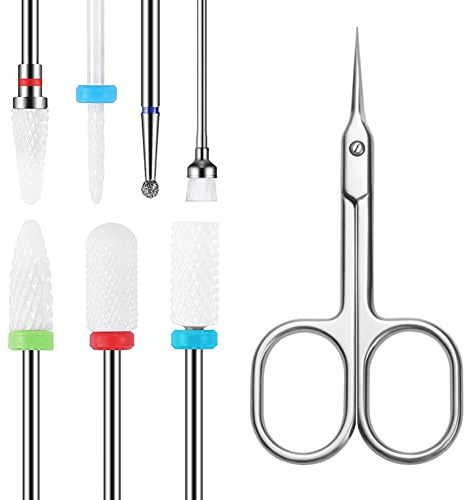 YHTSPORT 8Pcs Ceramic Nail Drill Bits, Electric nail file bits 3/32 , Nail Removal For Acrylic And Gel Nails,Cuticle Scissors Curved Nail, For Electric Nail Files