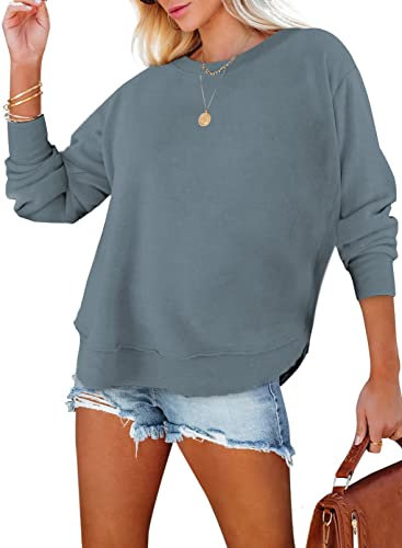 BLENCOT Damen Sweatshirt Casual Pullover Damen Langarmshirts Einfarbige Rundhalsausschnitt Tunika Tops