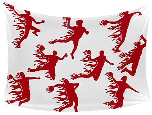 Wandteppich, Wandbehang, Wandteppich für Schlafzimmer, Wohnzimmer, Wohnheim, College, Zimmer, Dekoration, ästhetisch, Handball, Schießen mit Ornament, Feuer