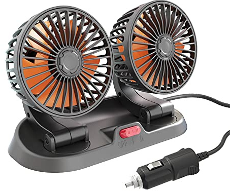 Dual-Head Car Fan, 5/12/24V Car Fans Cooling Dashboard Fan Electric Vehicle Mounted Fan, 360 Degree Rotation, 2 Speed Adjustable, Powerful Car Air Circulation Fan for Car Truck SUV RV Van