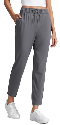 CRZ YOGA Damen Jogginghose Stretch Sweathose Sporthose Leichte Atmungsaktive Freizeithose Lang Hose mit Taschen - 69cm Dunkler Kohlenstoff 38