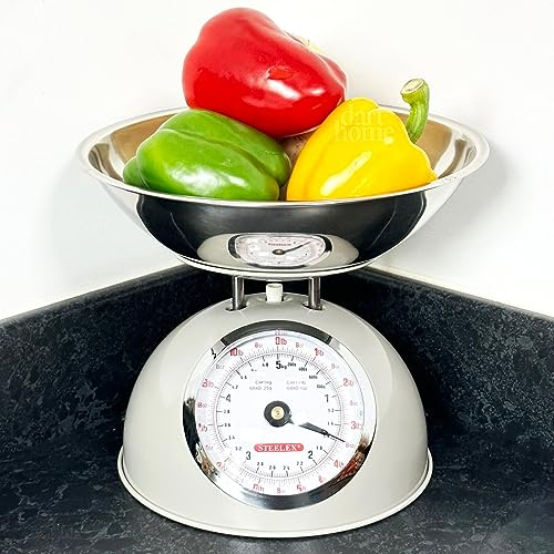 Kitchen Scales With Bowl Steelex Glossy Metal Retro Mechanical Food Weighing (Cream)