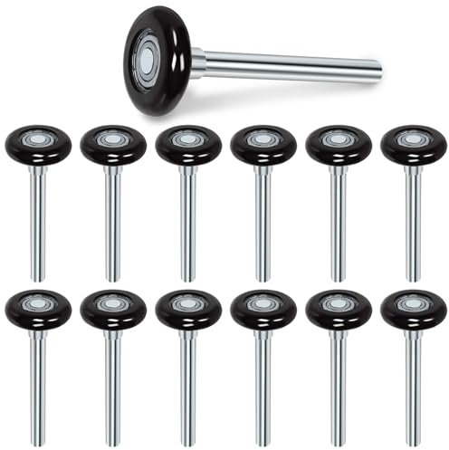 Swpeet 12PCS 1.8inch noir silencieux rouleau de porte de garage roue de porte en nylon remplacement rouleau de garage, double cage renforcée, étanchéité 6200zz roulement à billes tige de 4 pouces