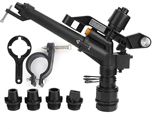 Adjustable Rocking Arm Sprinkler with DN25 Female Thread – 360° Rotating Impact Sprinkler for Farm Irrigation & Garden Use, Includes Nozzle Set (1.5in to 1in Thread)