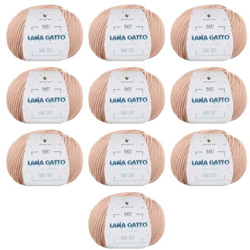 Wolle zum Stricken oder Häkeln 100% Merinowolle Extrafine von Lana Gatto. Baby Soft Linie Kinder, Neugeborene natürlich mit Aloe Vera (10, Beige - 14621)