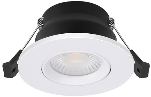 Bright Source All in One Switchable Wattage 5w/8w TILT LED Downlight - 4 Light Colours - 2700K 3000K 4000K 6000K Warm Cool Daylight White - White Bezel IP65 Fire Rated Dimmable Spotlight