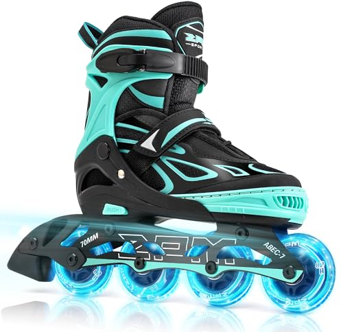 2PM SPORTS Verstellbar Inliner für Kinder Mädchen Jungen, Inline Skates Rollschuhe für Damen Herren Größe 30-33 34-37 38-41 42-44 (Green XL)
