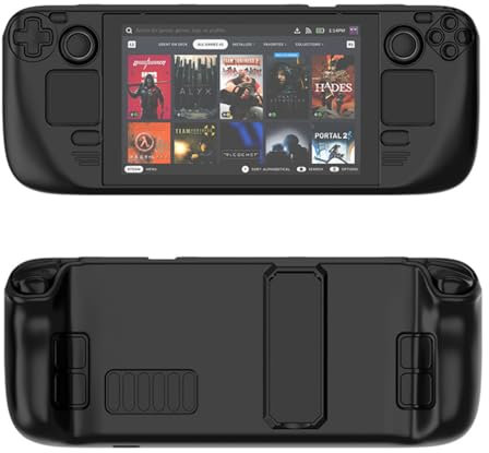 Para Steam Deck Funda Protectora Colorida Sensación Agradable para la Piel Funda Protectora Material PC con Soporte Accesorios Consola de juegos para ordenador portátil (negro)